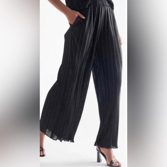 NWT Milano Black Palazzo Wide Leg Pleated Accordion Pants size Large - Picture 1 of 9